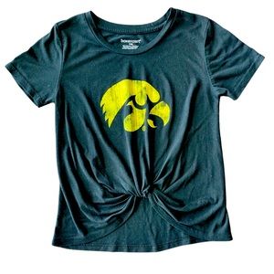 Girls Iowa Hawkeye Shirt, Tie-Front, Black, Boxercraft, Size Youth Medium